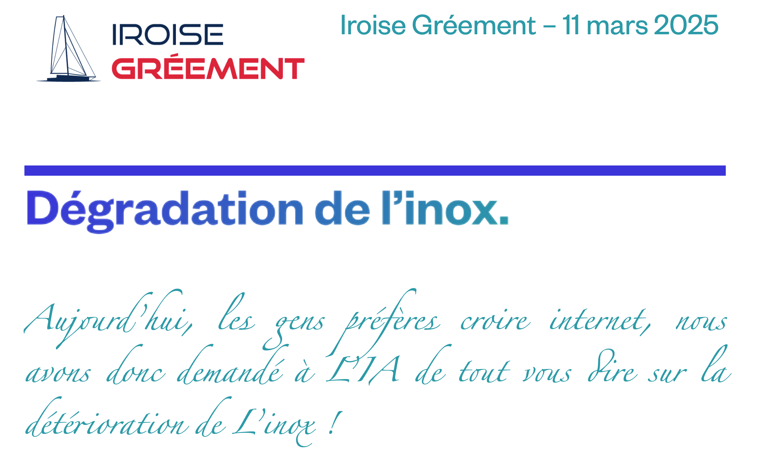 Dégradation de l'inox